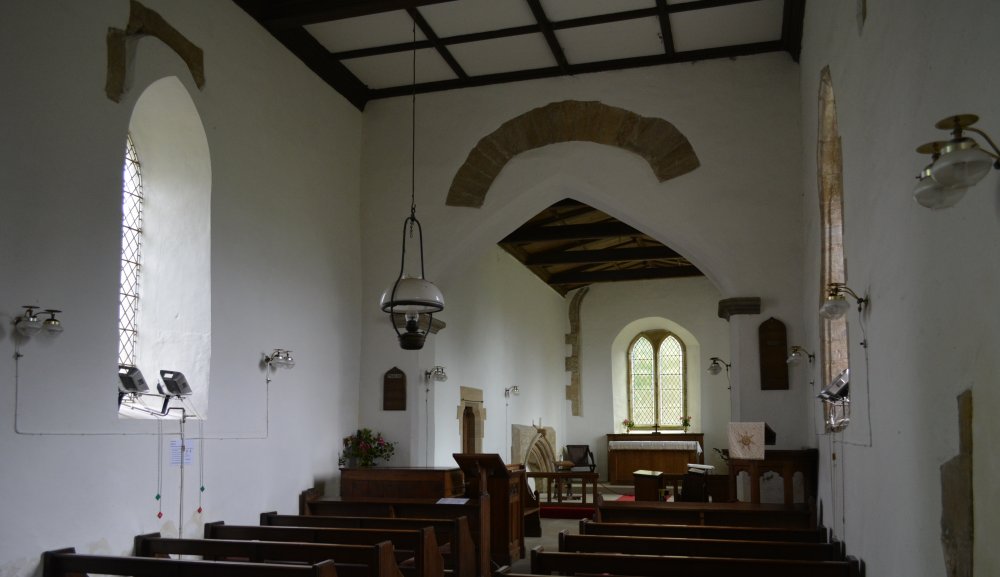 Looking east down the nave to the altar of St Oswald's Church, Thornton Steward Jervaulx Abbey circular walk
