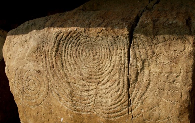 41. Examples of rock carvings on the kerb stones of the burial chambers in the Knowth prehistoric monuments, in the River Boyne valley in Co. Meath, Ireland