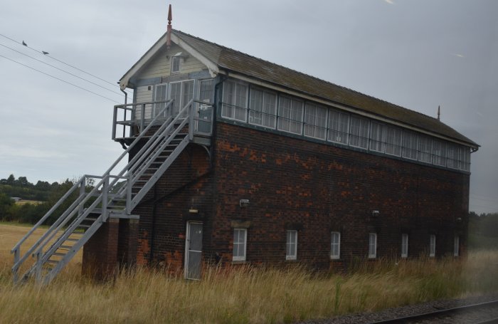 quick snaps from the train August 2024 of the disused massive signal box at Barnetby Junction