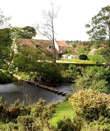 Location 11b: Lealholm is a popular picnic spot in the summer with a splendid bridge and stepping stones over the River Esk.