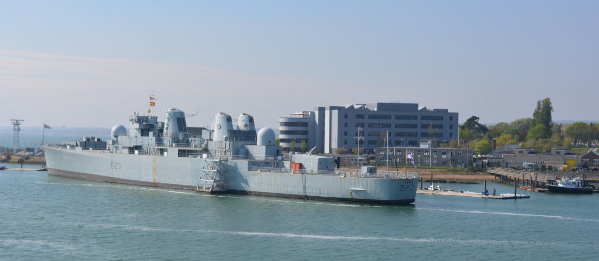 HMS Bristol D23 Training Shp Portsmouth Harbour Navel Base Portsmouth to Santander Brittany Ferries