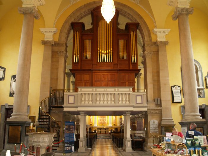 Looking east into the 'nave' and high altar beyond with the organ above the entrance to the main scene of worship, Chist Church Cathedral, Waterford, Ireland
