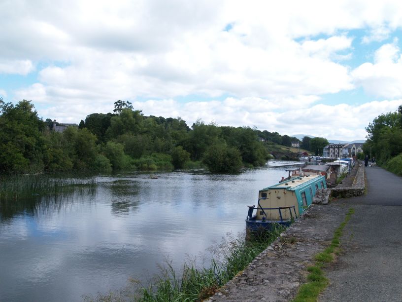 Narrow boats moored at on the River Barrow at Graiguenamanagh Walk from Graiguenamanagh to St Mullins, Co. Kilkenny