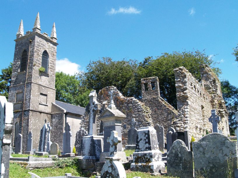 A general view of St Mullin's Monastery and the later church on the left Walk from Graiguenamanagh to St Mullins, Co. Kilkenny