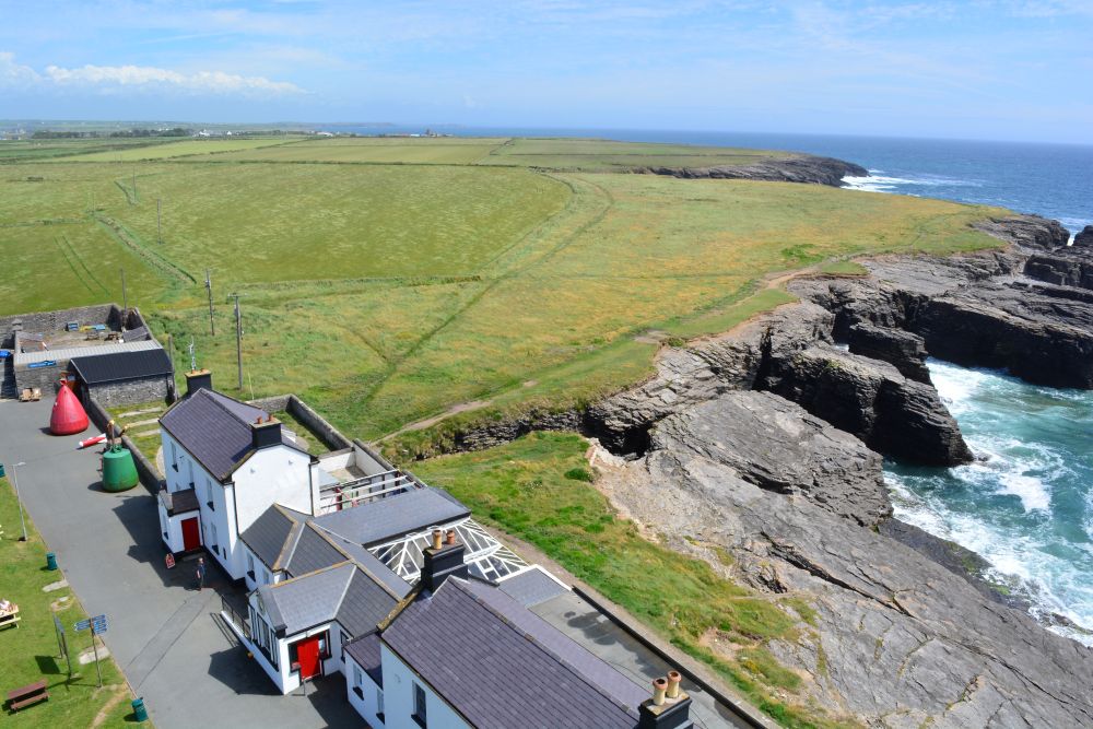 Looking down on the gift shop, cafe and coast to the east  from the top of Hook Head lighthouse Hook Head, Lighthouse, Cafe, Co Wexford