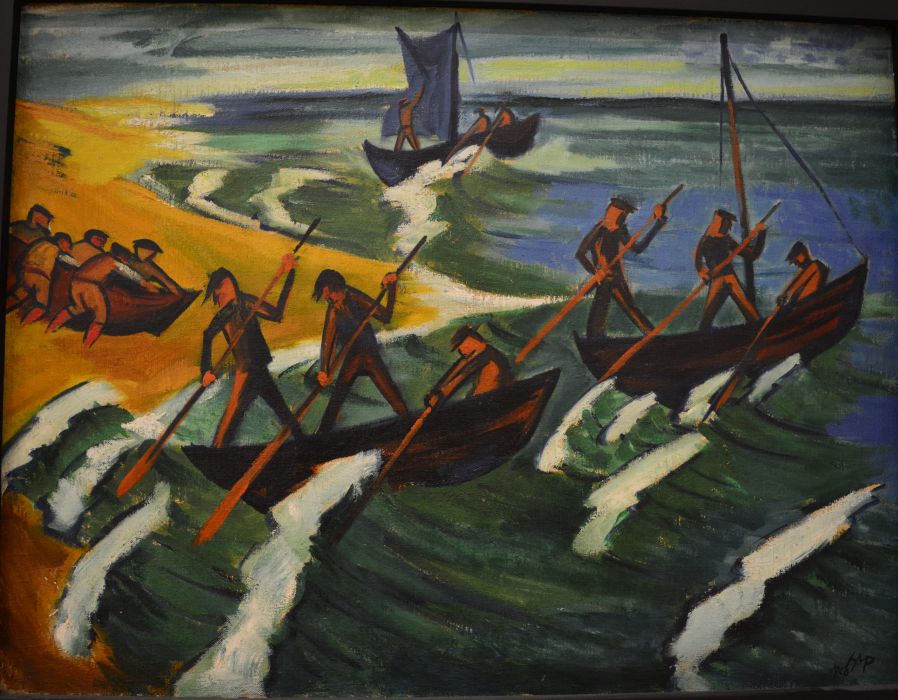 'Departing Boats, Nidden', oil on canvas 1920, by the artist Max Pechstein National Gallery of Ireland, Dublin