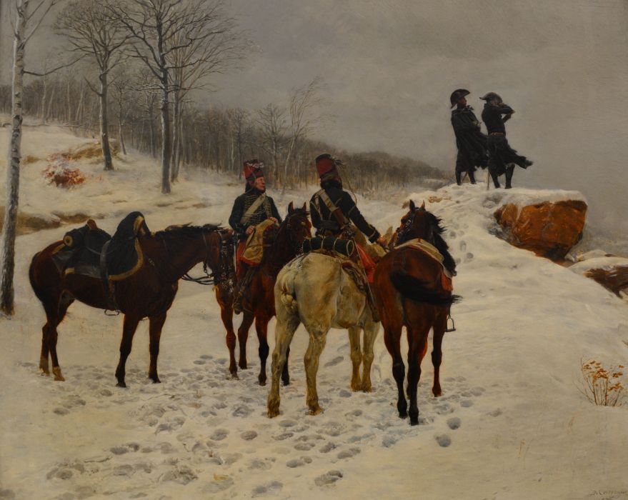 'Group of Cavaltry in the Snow: Moreau and Dessoles before Hohenlinden', oil on wood panel 1875, by the French painter Ernest Meissonier National Gallery of Ireland, Dublin