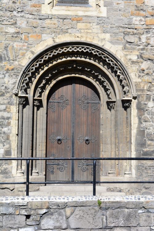 The replica carved Norman door way south entrance to Christ Church Cathedral, Dublin