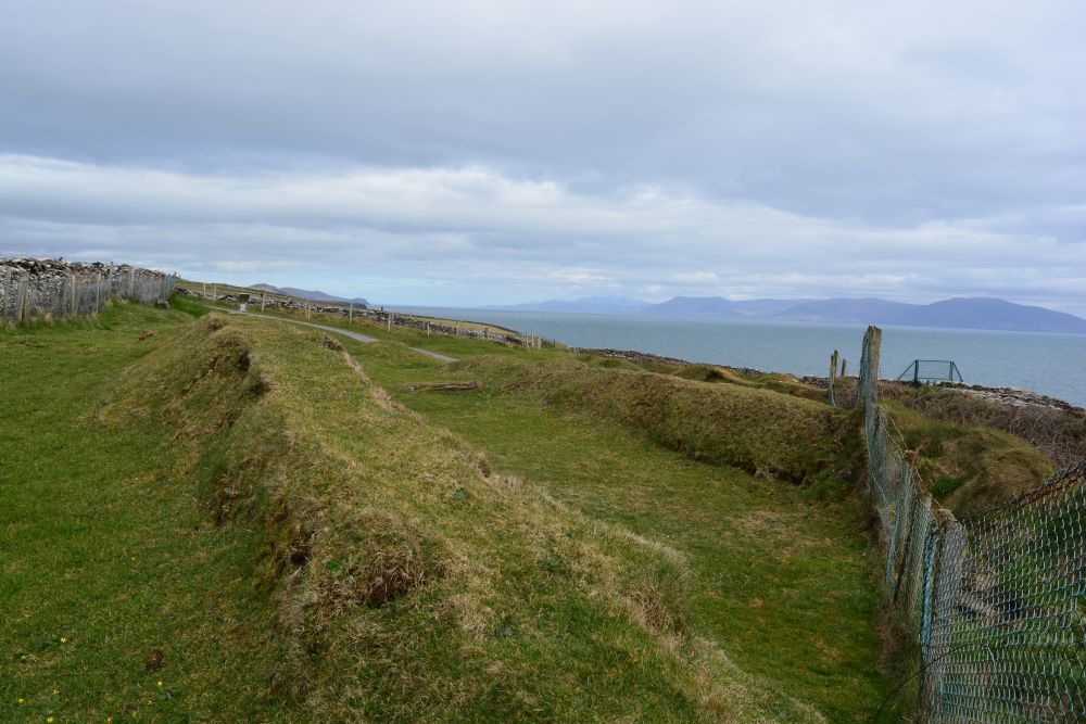 Earthen defensive wall around Dunbeg prehistoric fort