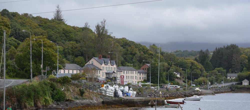 The fine looking building of the popular Eccles Hotel is by the harbour in Glengarriff West Cork, Ireland