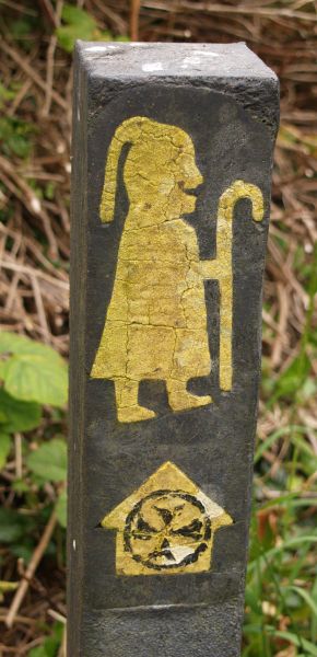 The symbol of the footpath of St Declan's Way near Ardmore Ardmore, Co. Waterford, Ireland