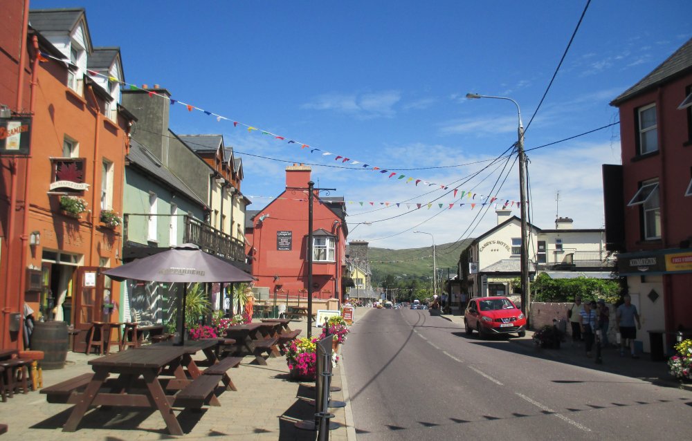The main street of shops, pubs, cafes, restaurants in Glengarriff, West Cork, Ireland