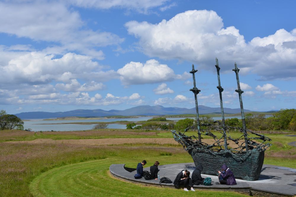 National Famine Memorial, Murrisk, ship sculpture The National Famine Memorial ship sculpture overlooking Clew Bay, Co. Mayo, West Coast of Ireland