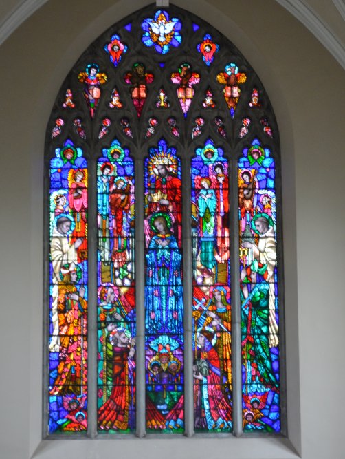 detailed images stained glass window panels monks community church Mount Melleray Abbey, Co. Waterford, Ireland