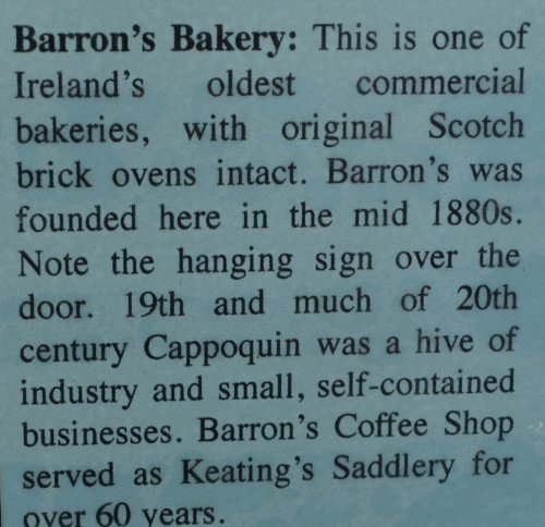 history of Barron's Bakery, Cappoquin, Co. Waterford, Ireland