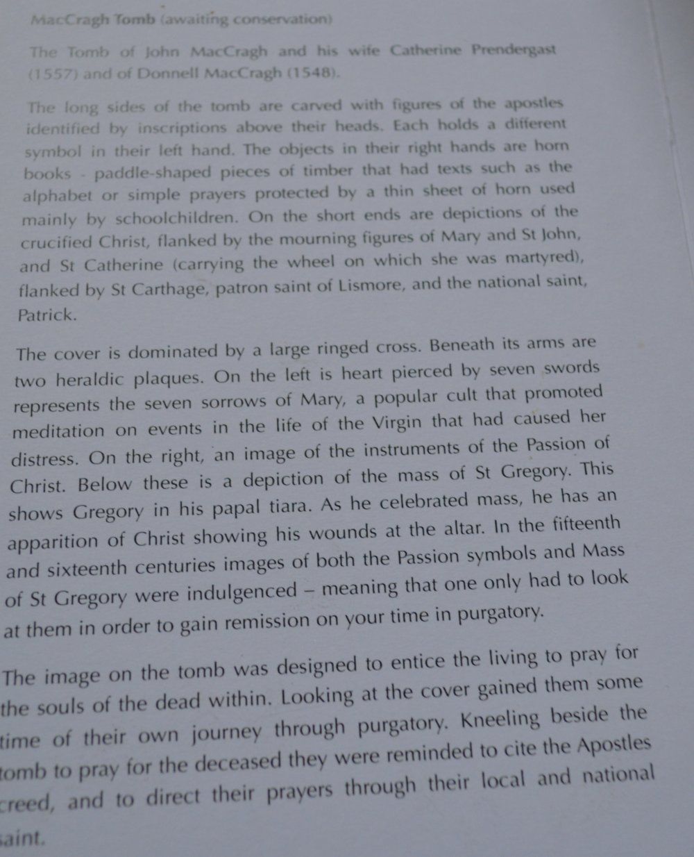 Information about the MacCragh tomb in St Carthage Cathedral Town of Lismore, Co. Waterford, Republic of Ireland
