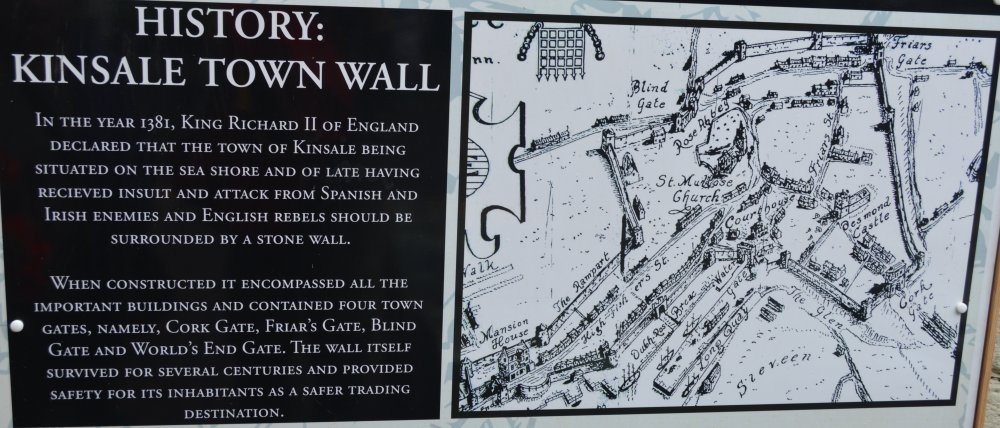 Map and information about the town walls of historic Kinsale, Co. Cork, West of Ireland