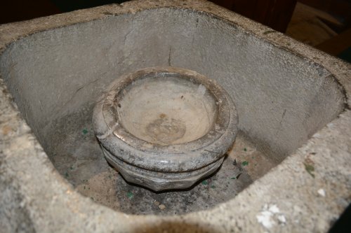 The ancient medieval font in the nave of St Multose Church Kinsale Co. Cork Ireland medieval building