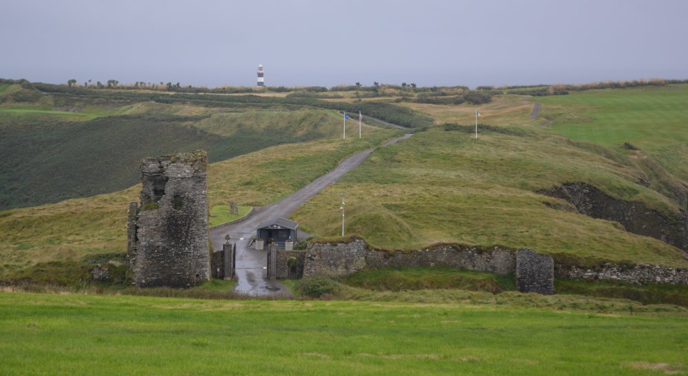 The ruins of the medieval castle, walls and defensive ditch on Old Head of Kinsale, Co. Cork, Ireland
