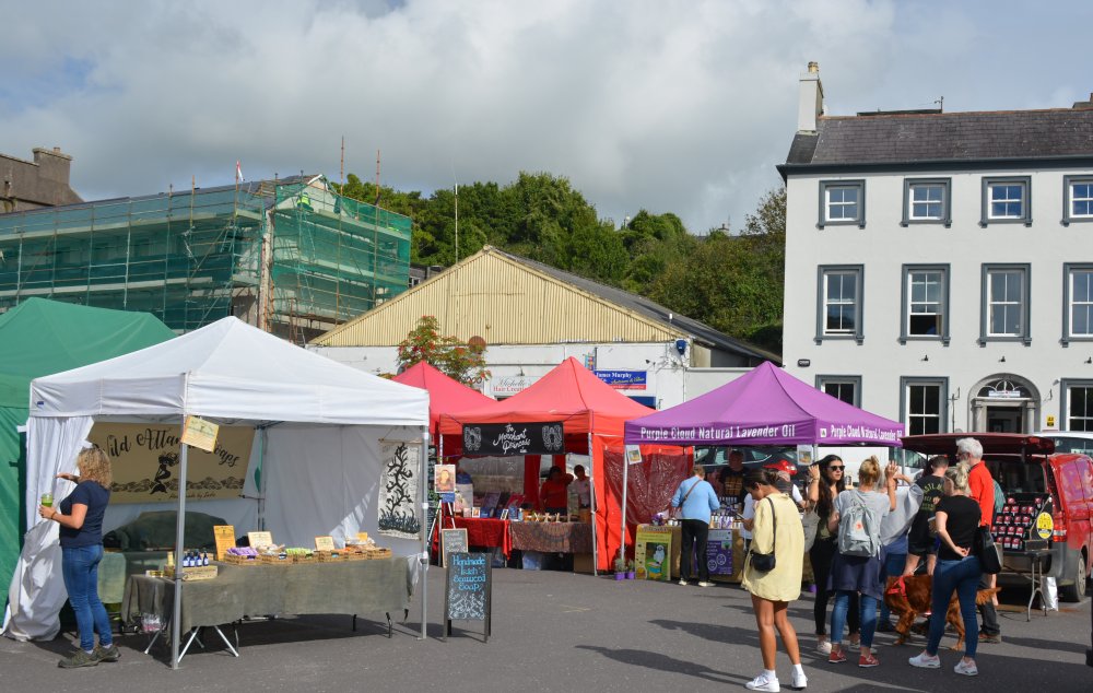 The open air market stalls near the quayside near Kinsale harbour Co. Cork, West of Ireland