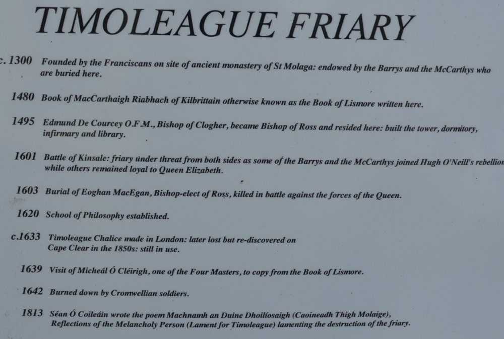 A brief history of Timoleague Friary, seized by the English Crown in 1568 Timoleague Friary, Co. Cork, West of Ireland