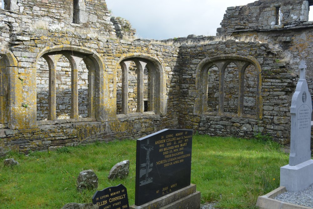 Restored windows looking on the cloisters of Timoleague Friary, Co. Cork, West of Ireland
