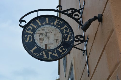 The sign of Spillers Lane shopping arcade Clonakilty, Co. Cork, West of Ireland