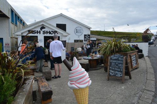 Just up the road from Dunmore East Harbour is the handy popular East Pier fish and chips shop, Co. Waterford, Ireland