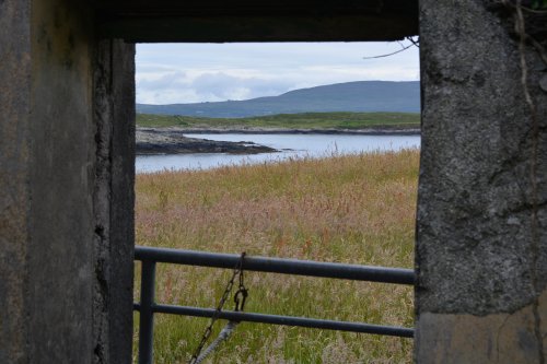 Just before the green track is a deserted house with rather fine views onto Bantry Bay O'Sullivan Mile Walk memorial, Beara Peninsula, Co. Cork