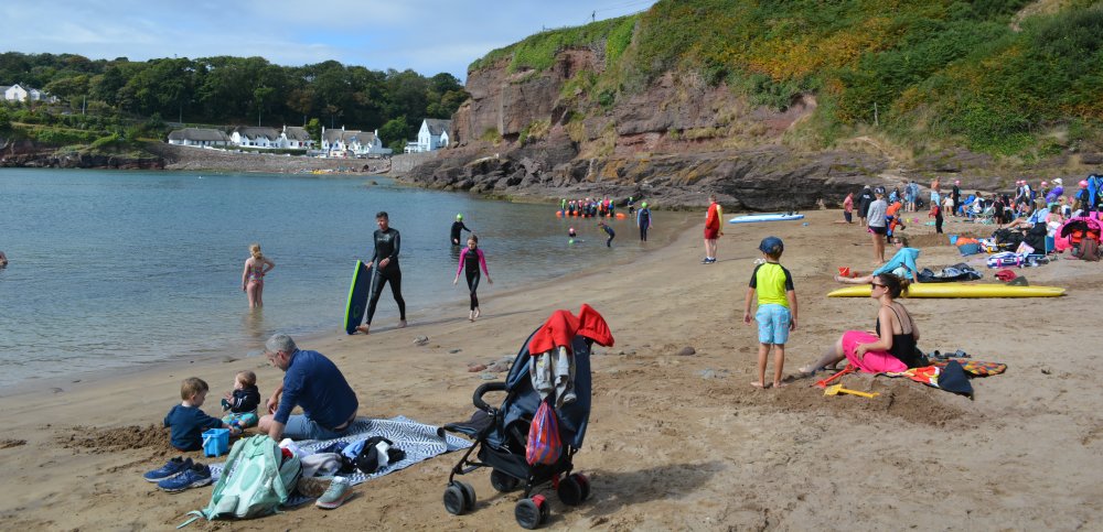 The family friendly councillors beach Dunmore East, a good picnic and swim spot and blue flag beach strand too, Co. Waterford, Ireland