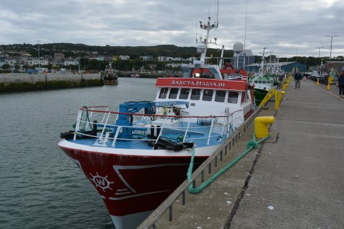 Fishing vessel DA40 DA.40 Sancta Maria III, a small stern trawler, moored up in Howth harbour, Co. Dublin, Ireland