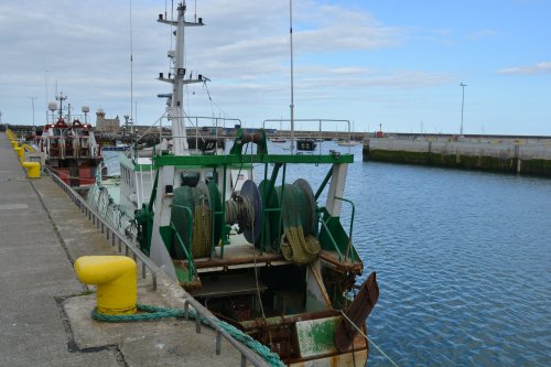 The fishing gear at the stern of fishing vessel CONQUEST Howth harbour, Co. Dublin, Ireland