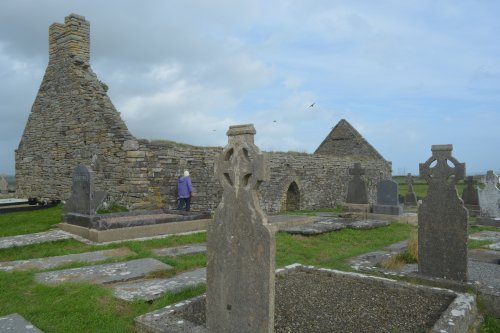 Graveyard general view of the medieval Church of Saint John the Baptist at Killballyowen outside Cross  on the Loop Head Peninsula, Co Clare