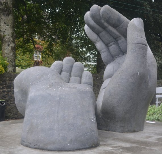The 'HANDS' sculpture by Shane Gilmore, by the Ennis Cathedral of Saints Peter & Paul of 1843 Ennis, Co. Clare, West of Ireland