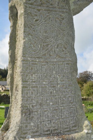 Three of the four faces of the shaft of the North Cross of Ahenny showing the typical spiral and interlace carvings Ahenny High Crosses, Co. Tipperary, Ireland