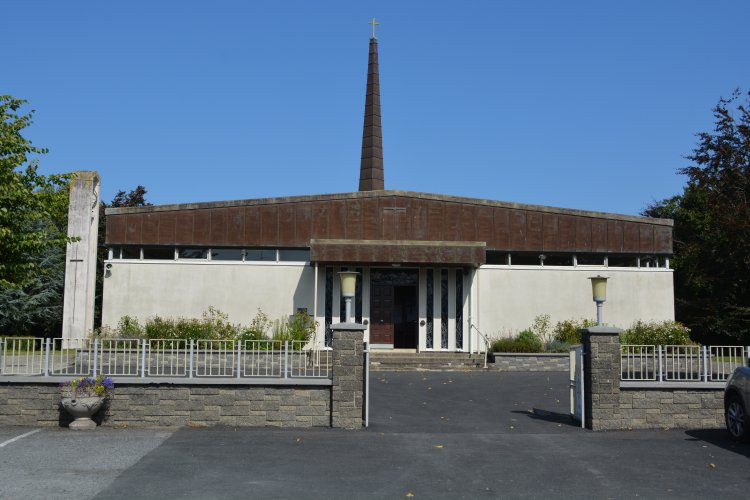 Entrance to the RC Church of St Bennett, on Gowran road Bennettsbridge, Co. Kilkenny River Nore walk from Bennettsbridge to Killkenny, Co. Kilkenny, Ireland