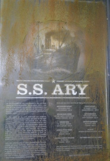 memorial to the lives lost in the tragic sinking of the coal ship S.S. ARY in 1947 while sailing from Port Talbot in South Wales bound for the Port of Waterford which ran aground in bitter stormy weather of the coast of Co. Waterford and there was only one survivor.  Ardmore, Co. Waterford, Ireland