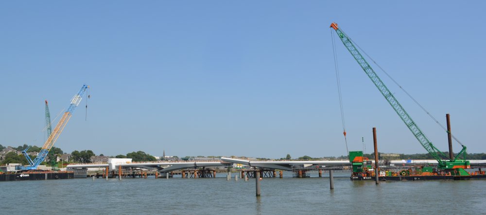 The building of the new footbridge across the River Suir from Waterford's Waterfront (June 2025). Waterford Waterfront