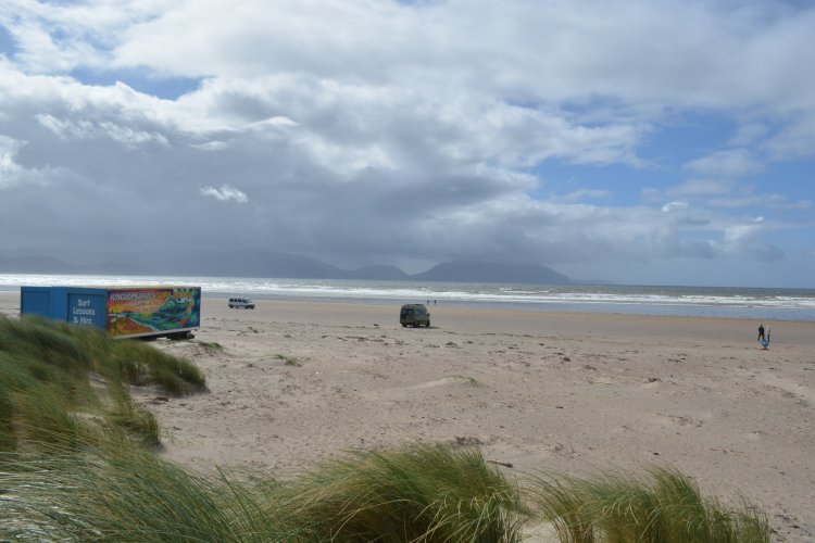 Cafe and car parking on Inch Beach, Dingle Peninsula, Co. Kerry, Ireland
