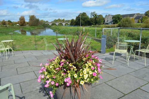 Viewing platform by the River Nore at the Nicholas Mosse Pottery, Bennettsbridge, Co. Kilkenny, Ireland