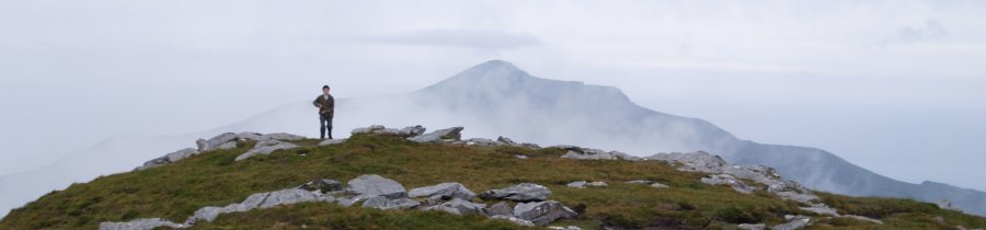 121. The summit of Slievemore Mountain, Achill Island, Co. Mayo, Ireland. Top: Looking west to the summit of Croaghaun and east to the Nephin Mountains on the mainland.