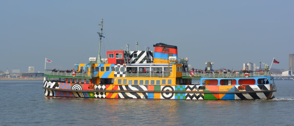 MV SNOWDROP leaving the Pierhead landing stage with ferry service to Birkenhead.