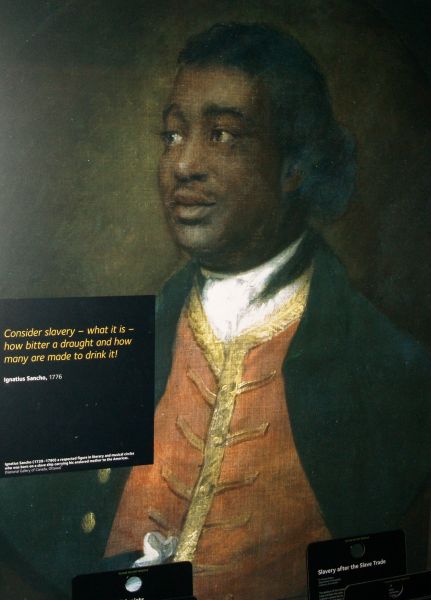 Liverpool Museum of Slavery portrait of Ignatius Sancho lived from 1729 to 1780 and was a respected figure in literacy and musical circles. He was born on a slave ship carrying his enslaved mother to the Americas