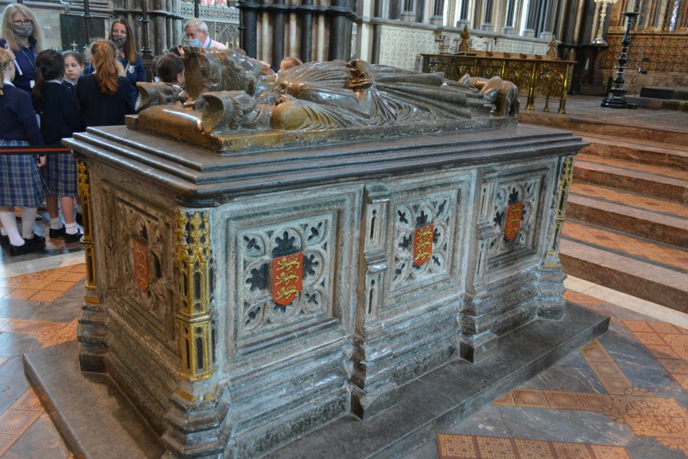 Heraldry on the tomb of King John Worcester Cathedral England