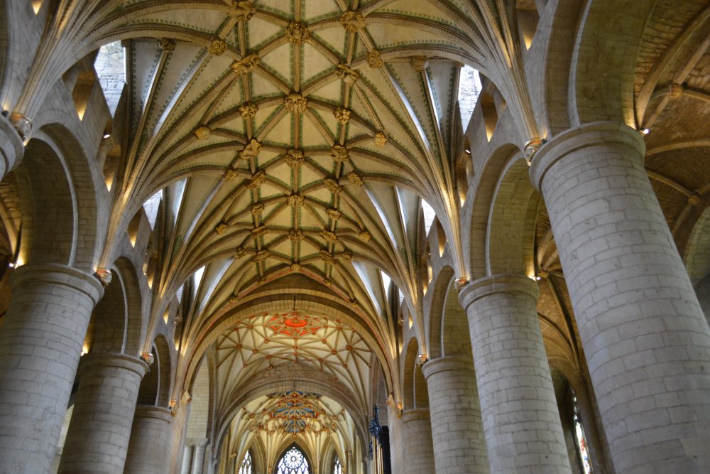 roof decoration and vaulting of the choir of Tewkesbury Abbey Gloucestershire England