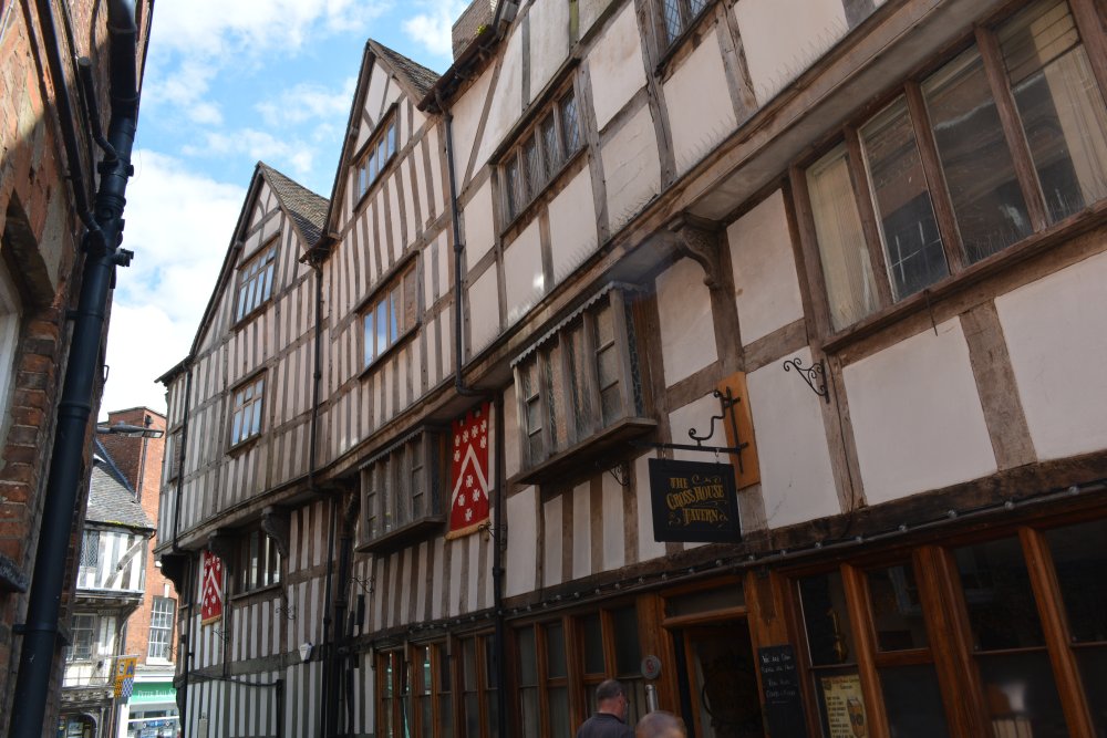 Restored Cross House a fine timber-framed building Tewkesbury market town Gloucestershire England