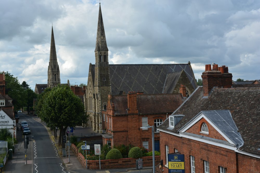 view of several church spires from Worcester Foregate Station Worcester Worcestershire England