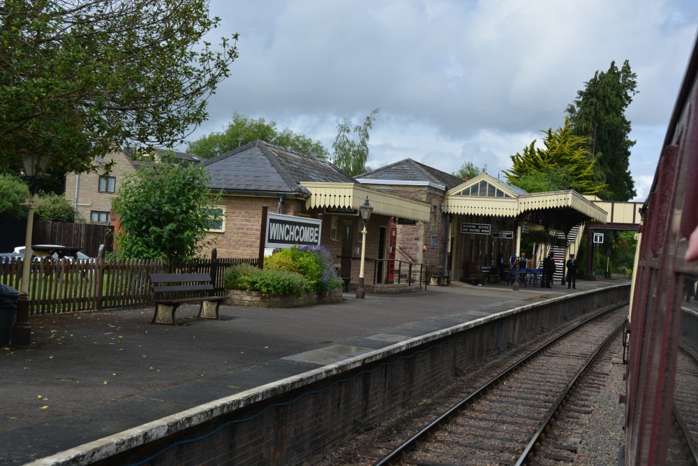 Entering Winchcombe station on the Gloucestershire Warwickshire steam railway England