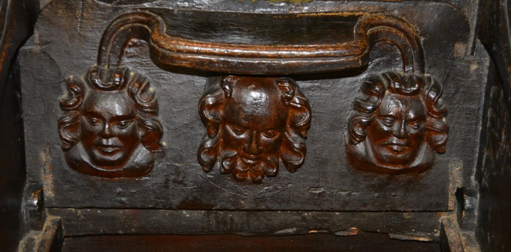 examples of the detailed carvings of the misericords Great Malvern Priory Church Worcestershire England