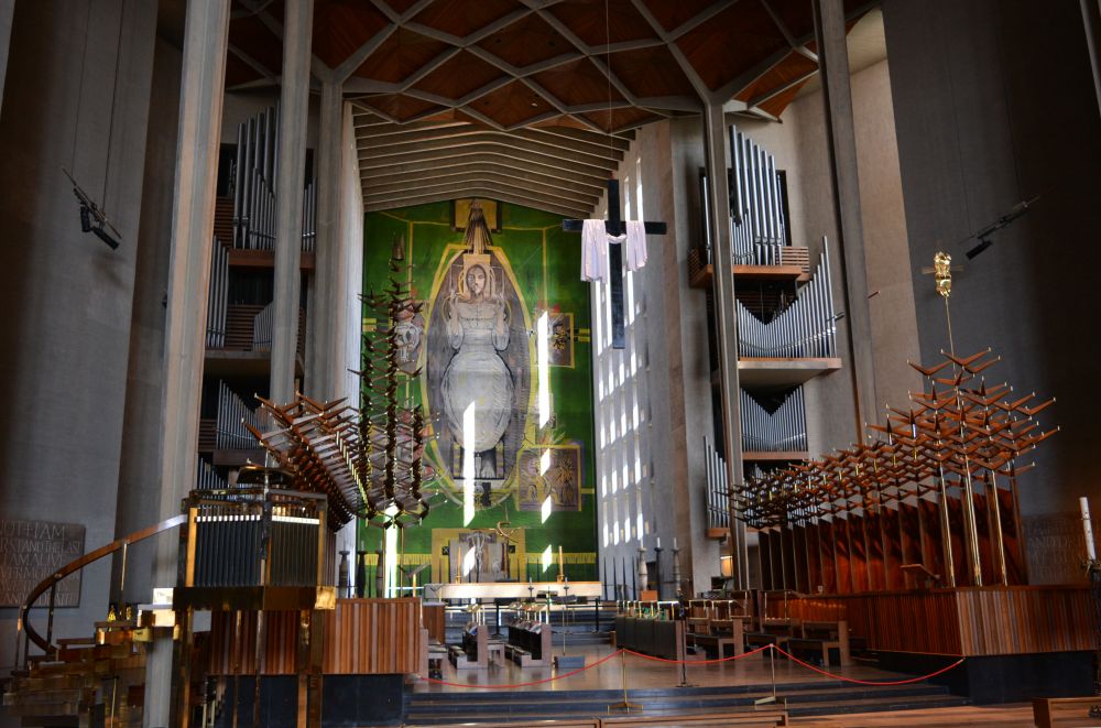Lady Chapel and great tapestry above the altar Lady Chapel modern Coventry Cathedral new